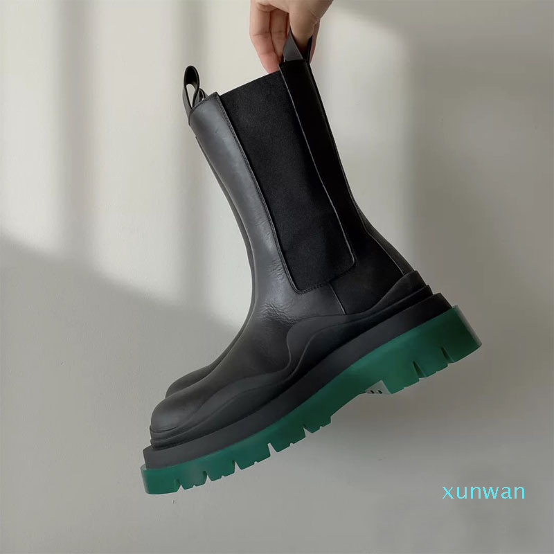 

boots child green bottom leather2021 black middle tube Chelsea boots muffin thick bottom hookes female