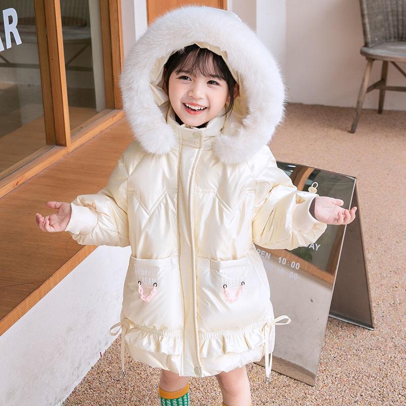 

Down Coat Children's Jacket Girls Foreign Style Loose Korean Bright Leather Wash Free Thickened Warm White Duck, Blue;gray