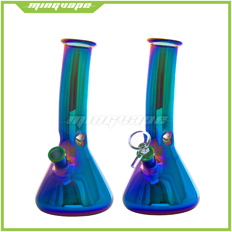 

7.87 Inches Elctroplate Glass Bong Dab Rig Smoking Hookah Beaker Base Tobacco Pipe 14mm Bowl Downstem