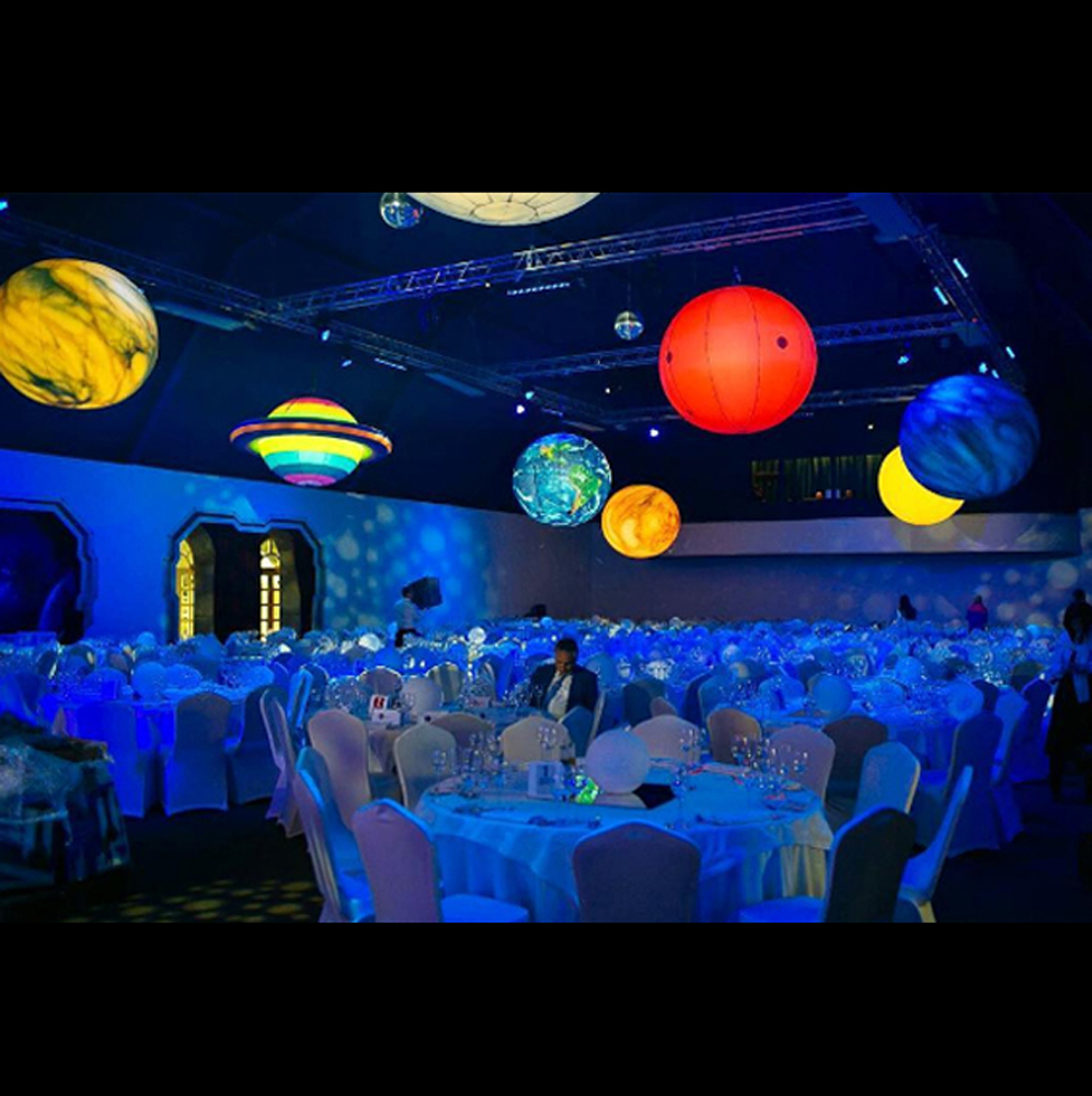 Custom made 2m inflatable Jupiter ball with led lights/giant nine Solar System planet balloon for hanging decoration-image-724696144