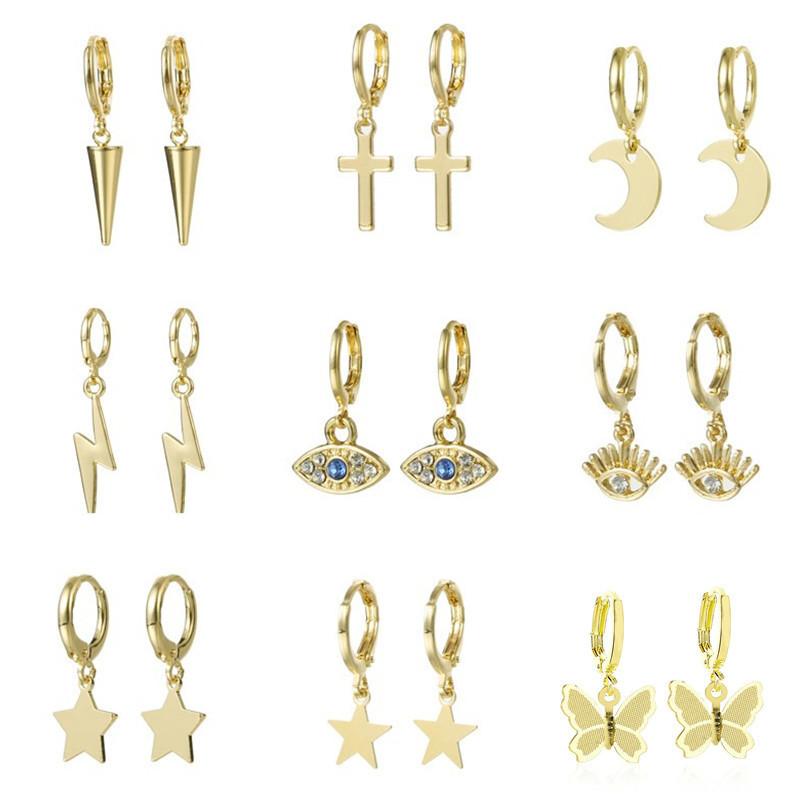 

Dangle & Chandelier Simple Bohemia Women's Earrings Cross Star Butterfly Sun Moon Gold Color Pendant Fashion Jewelry Gift Wholesale, Silver