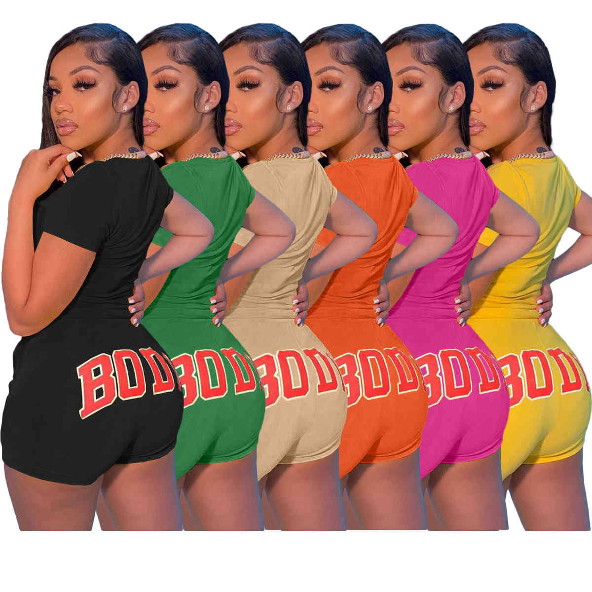 

Summer women short outfits 2021 new fashion casual sports letter printing two piece set ladies jogging suit y358, Yellow