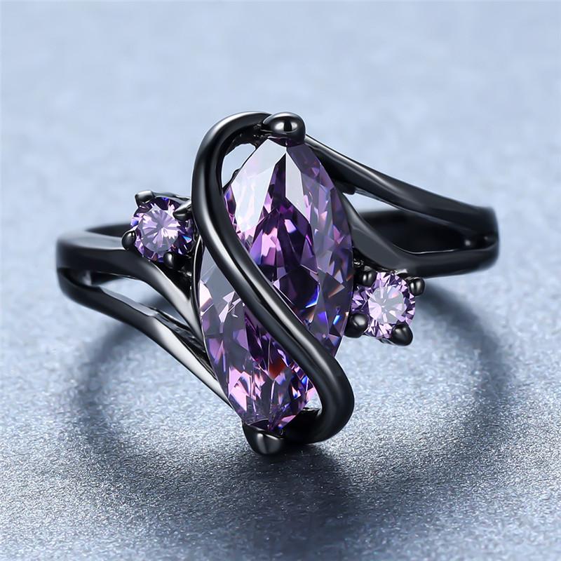 

Wedding Rings Charming Purple Zircon Marquise Stone S Ring Vintage Fashion Geometric Birthstone For Women Men Black Gold Antique Jewelry