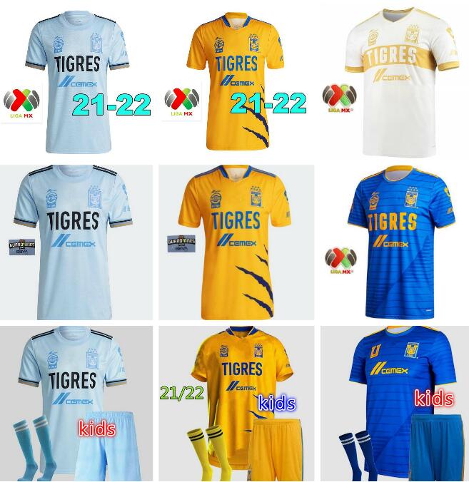 

Man+kids kit 2021 2022 Clubes UANL Tigres GIGNAC Soccer Jerseys men 21  VARGAS Home away Tercer Pizarro Mexico Football Shirts
