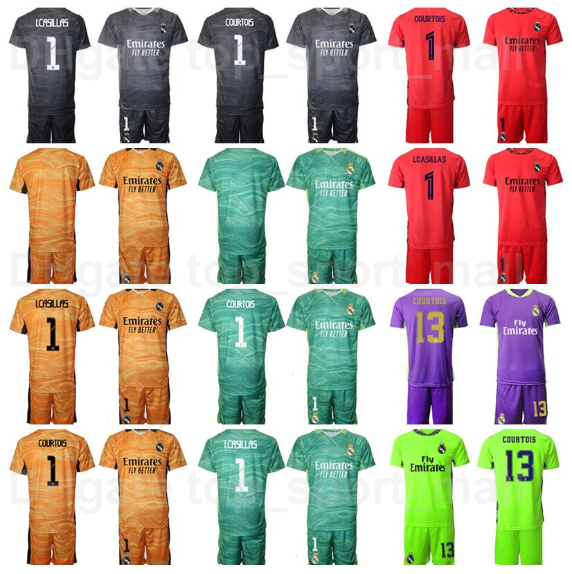 

Real Madrid Soccer Goalkeeper GK 1 Iker Casillas Jersey Set Goalie Keylor Navas Paco Buyo Thibaut Courtois Orange Red Fluorescent Green Black Football Shirt Kits