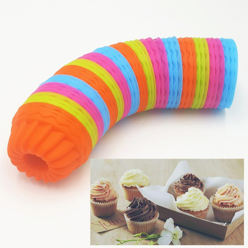 

12 Pcs Liner Baking Molds Baking Cup Round Shape Silicone Cupcake Mould Maker Mold Tray DIY Cake Decorating Tools