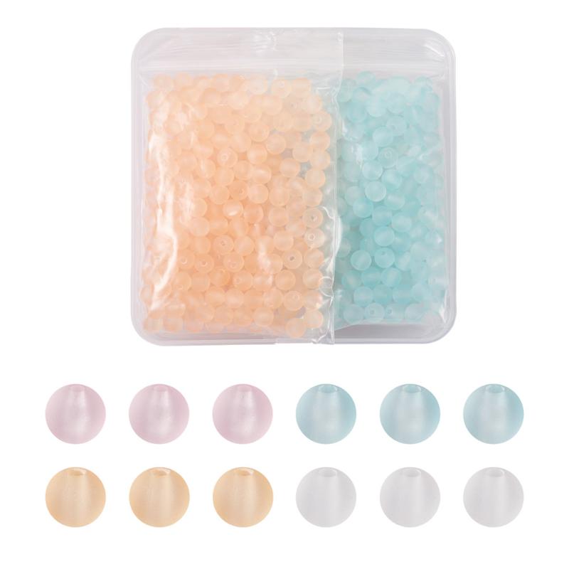 

Other 800Pcs 4 Colors Transparent Acrylic Beads Frosted Round Mixed Color 7.5mm, Hole: 1.6mm, 200pcs/color