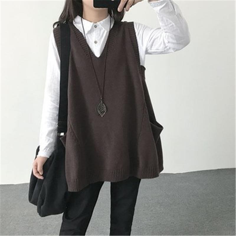 

Women's Vests Fashion Loose And Thin Large Size Fat Mm100kg Sweater Waistcoat Knitted Vest Autumn Korean V-neck Shoulder ZY5126, Black;white