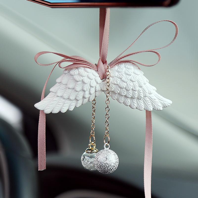 

Interior Decorations Auto Car Ornaments Rearview Mirror Pendant Hanging Angel Wings Charm Fragrance Aroma Gypsum Key Chain Accessories
