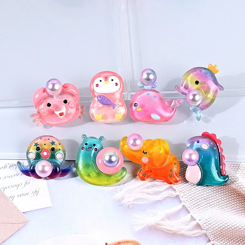 

20Pcs Cartoon Kawaii Decor Resin Components Lovely Dolphin Octopus Penguin Crab Whale Hair Rope Stationery Box Handmade DIY Accessories
