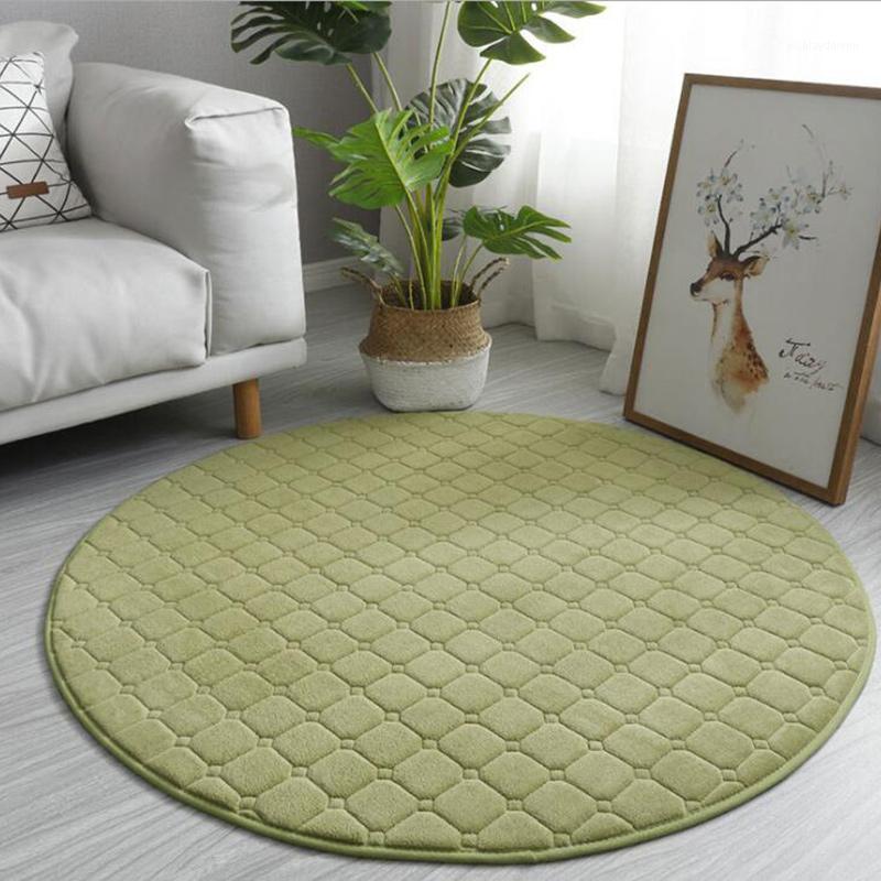

Carpets Thicken Round Carpet Embroidered Lattice Solid Color Coral Velvet Floor Mat Modern Living Room Sofa Rug Kid's Play Game Cushion