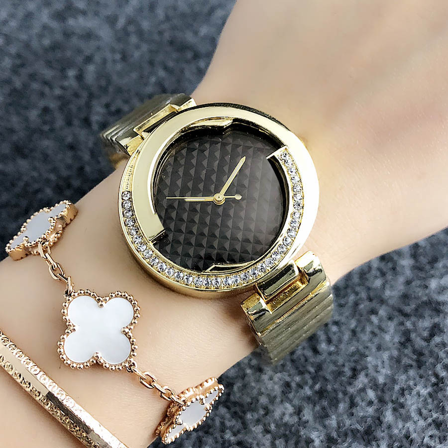 

Brand quartz wrist Watch for Women Lady Girl crystal style metal steel band Watches G31, Rose gold white