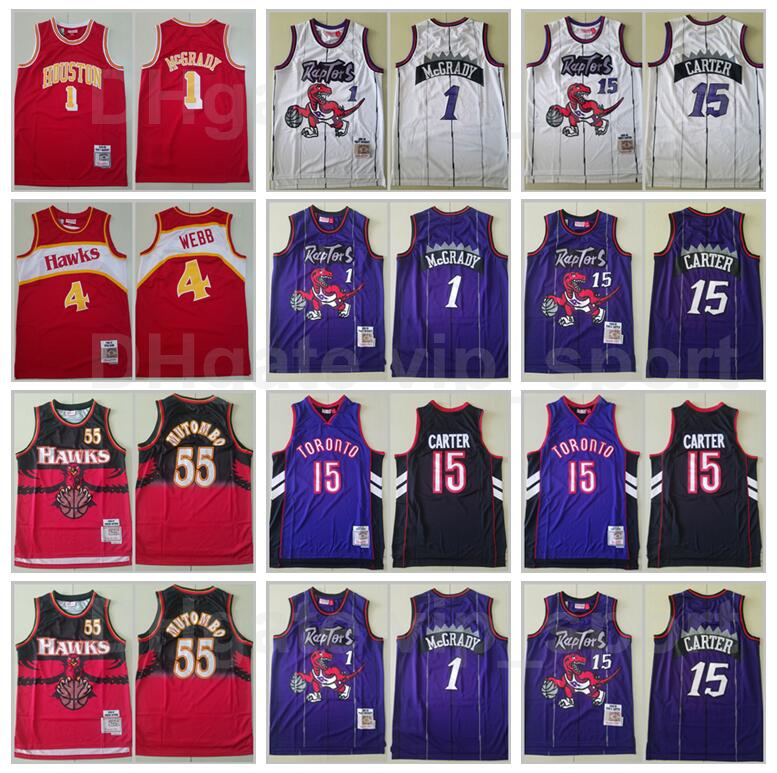 

Basketball Mitchell and Ness Vince Carter Jersey 15 Tracy McGrady 1 Dikembe Mutombo 55 Spud Webb 4 Vintage Red Purple White Black Top, Black;red