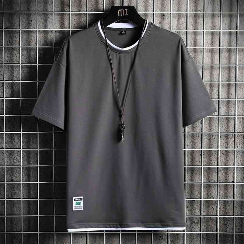 Summer Men Casual T-Shirt Male Loose Solid Color TShirts Mens Sportswear O-Neck Short Sleeve Street Tops Tees Clothing 210726