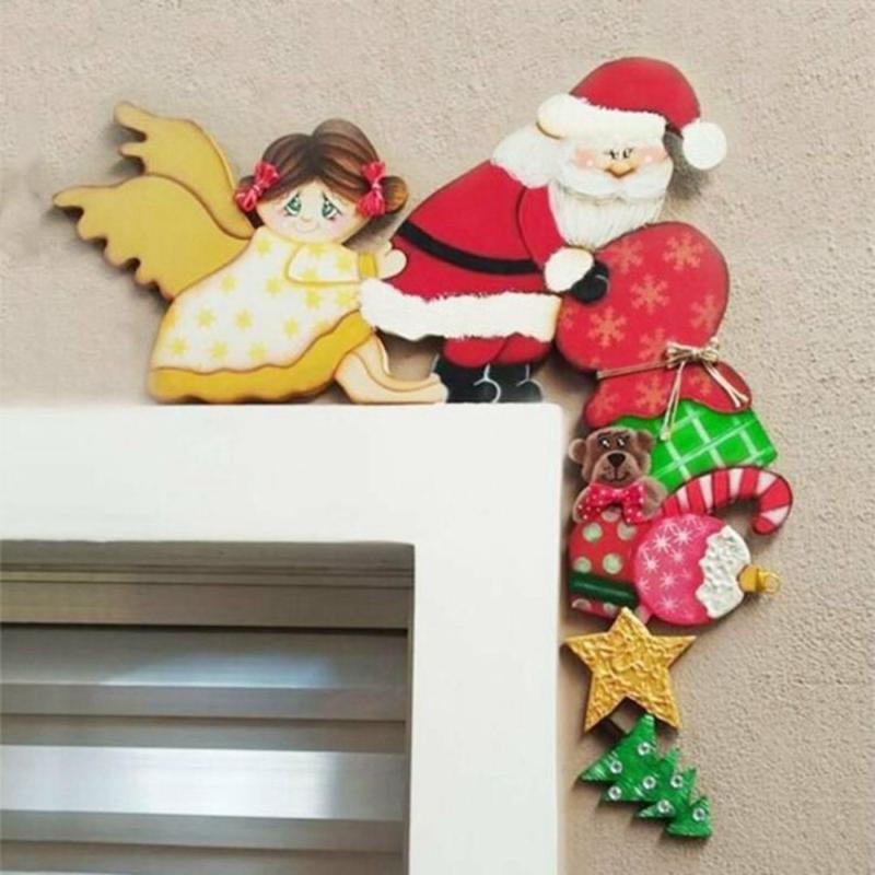 

Christmas Decorations Style Door Frame Decoration Creative Santa Claus Elk Wooden Ornaments Trim Xmas Festive Supplies Decor