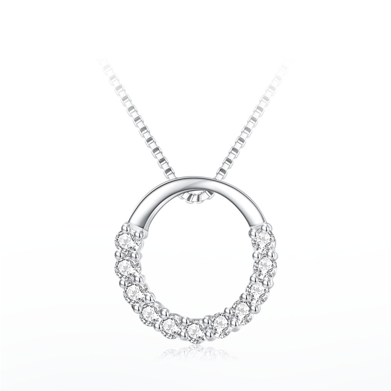 

925 sterling silver pendant necklace women short European and American fashion circle diamond clavicle chain jewelry