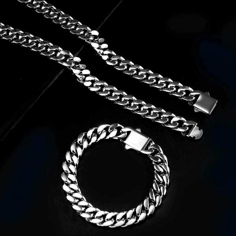 

Chains 8/10/12/14mm Stainless Steel Gold Cuban Chain Waterproof Men Women Curb Link Necklace Jewelry Punk Hiphop Bike Biker Bracelet, Silver