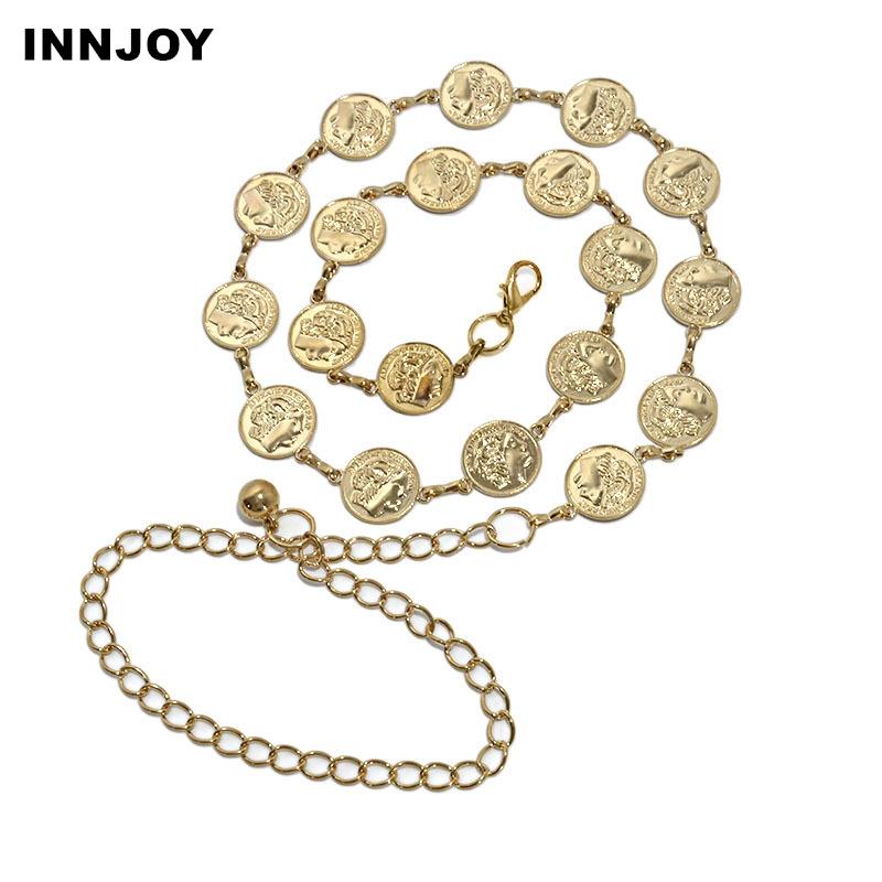 

Belts Portrait Coin Waist Gold Silver For Women Fashion Waistbands All-match Belt Party JewelryDress Metal Chain, Black;brown