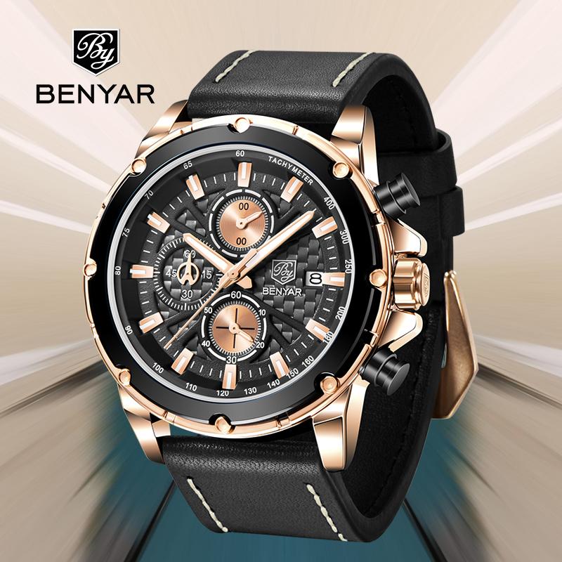 Wristwatches Quartz Men Watch Business Chronograph BENYAR For Fashion Casual Stainless Steel Case Wristwatch Relogio Masculino-image-740093667