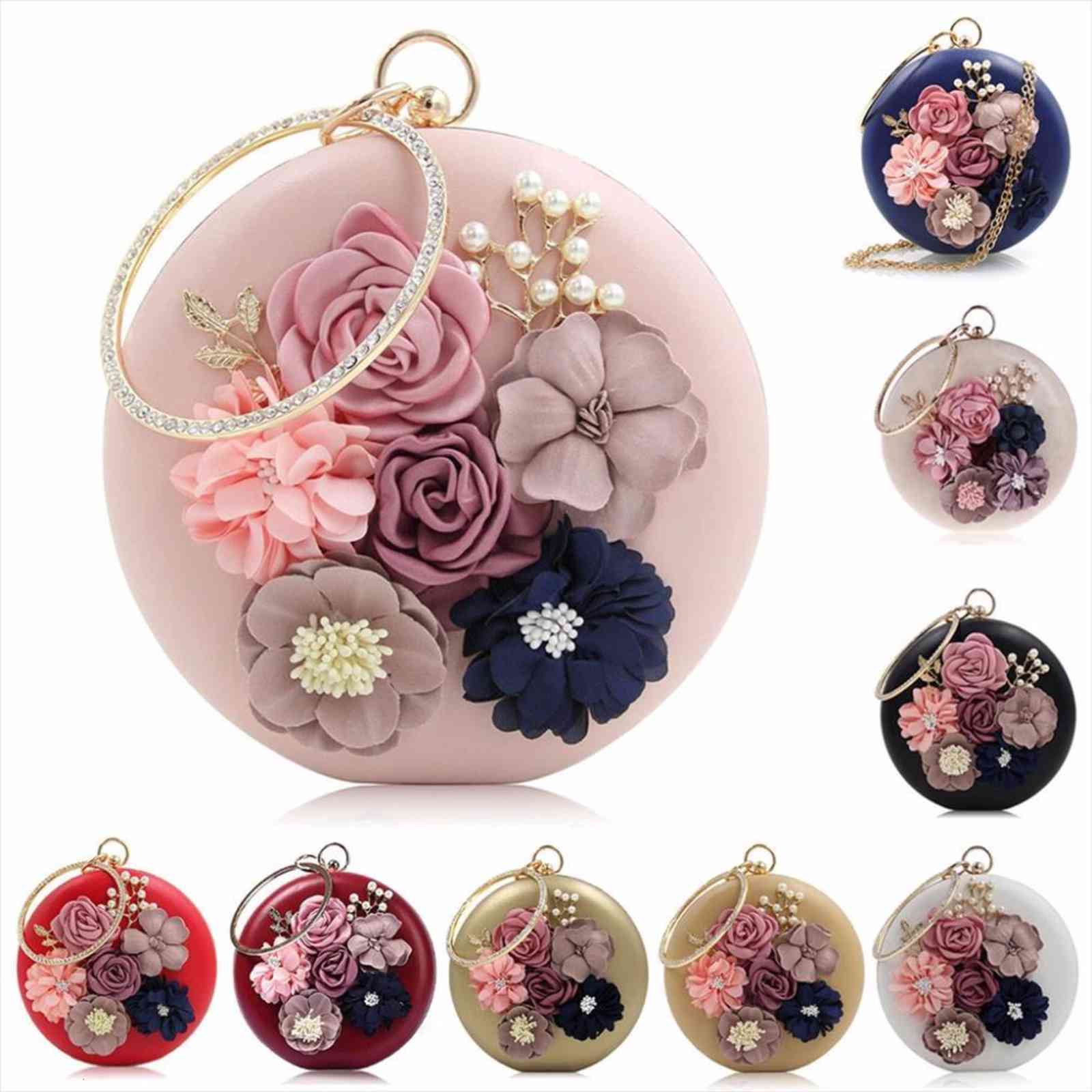 

chic women evening round bag flower dinner party wedding clutch shoulder handbag fashion small bags 9 color