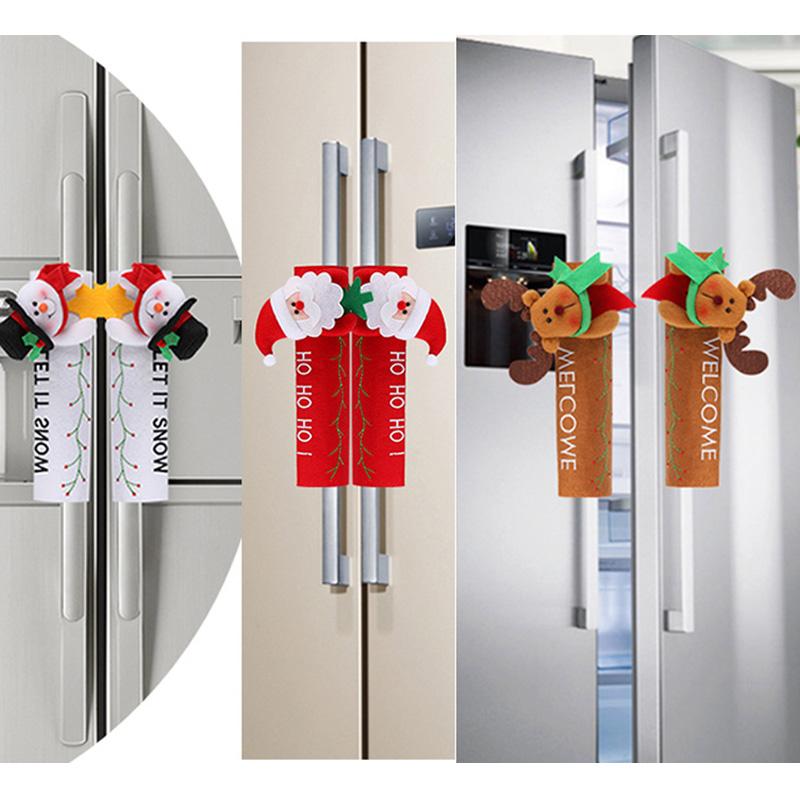 

Christmas Decorations 2022 Fridge Handle Covers Santa Claus Microwave Oven Dishwasher Door Cover Xmas Party Decoration