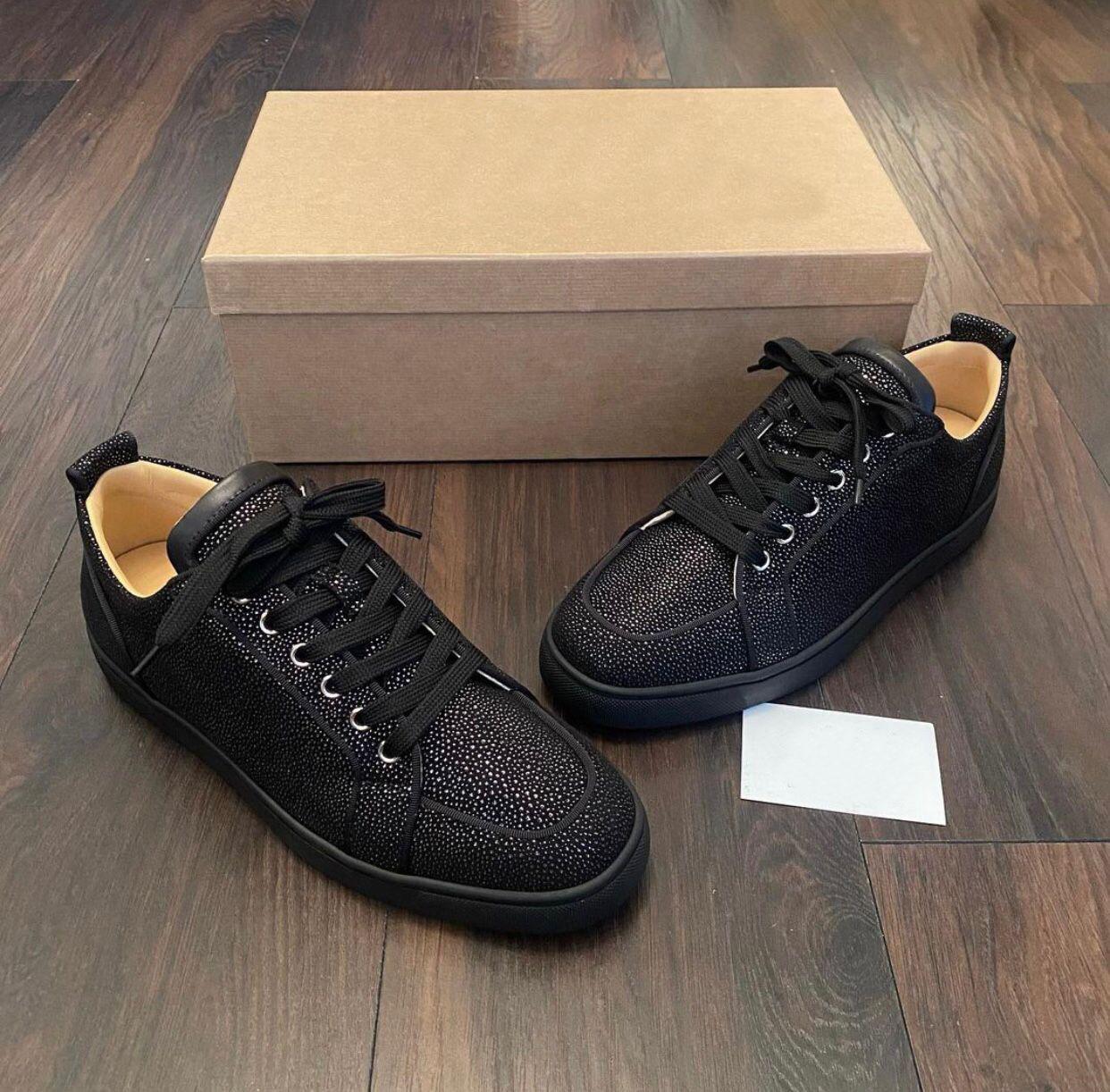 

Shoes Louboutin CL Christian Black Glitter Rantulow Sneakers Flat Women,Men Red Bottom Shoes Outdoor Casual Walking Luxu hME, Blue;gray