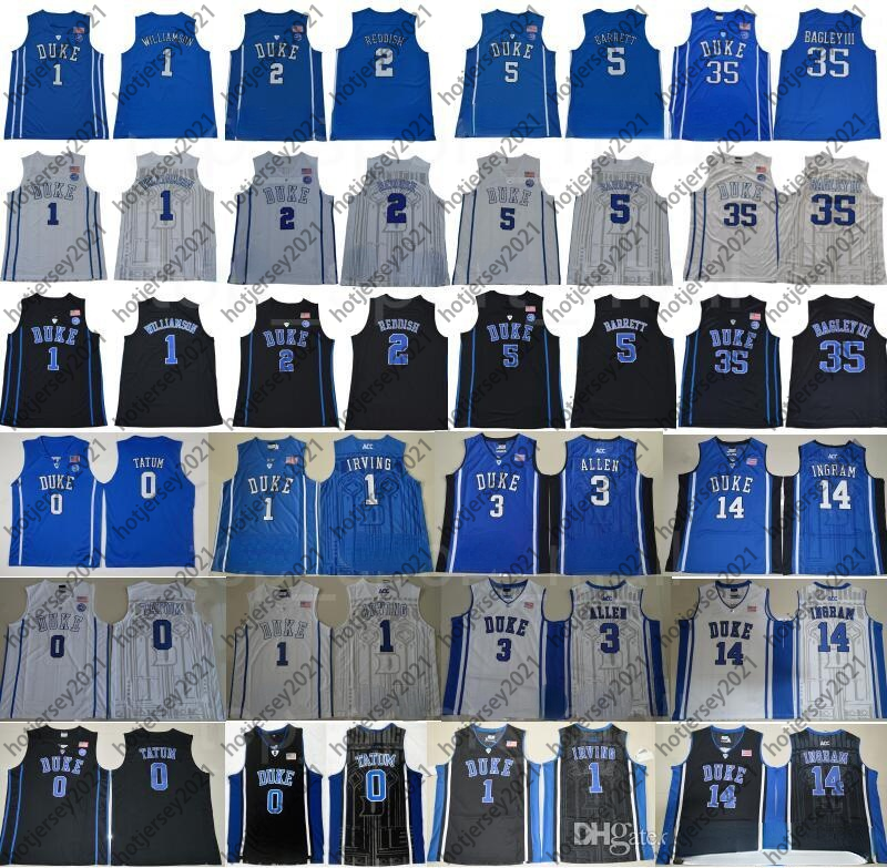 

College Basketball Duke Blue Devils Jersey Kyrie Irving 1 Zion Williamson Cam Reddish RJ Barrett Marvin Bagley III Jayson Tatum Ingram Allen