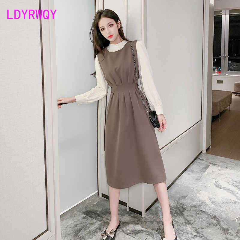 

autumn Korean version of the two-piece fashion shirt + vest skirt suit women Ankle-Length Regular Zip 210603, Black