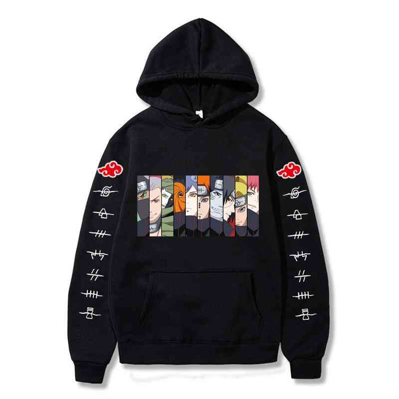 

japane anime cloud symbols print men hoodi sasuke akatsuki cosplay sweatshirts oversized streetwear, Black