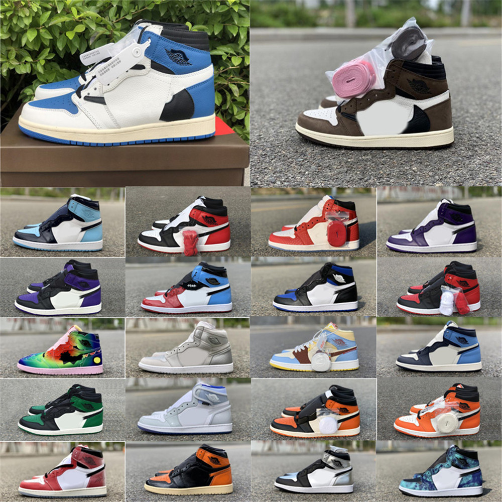 

2021 Release Travis Scott 1 High OG Hyper Royal Outdoor Shoes Light Smoke Grey White Fragment University Blue Trophy Room Varsity Red Men Women Sneakers With Box, 14