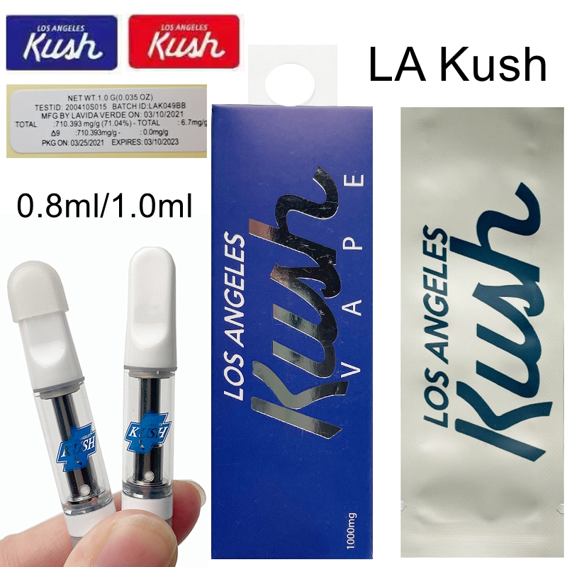 

LA Kush Atomizers Vape Pen Cartridges Packaging 0.8ml 1ml 510 Ceramic Empty Oil Carts Los Angles Cart E Cartridge Wax Vaporizer