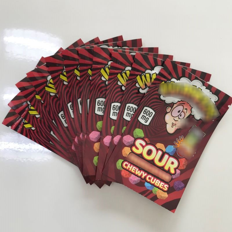 

Empty w*arheads 600MG Gummi edibles packaging bag mylar resealable retail zipper lock chewy cubes 7.5*12cm