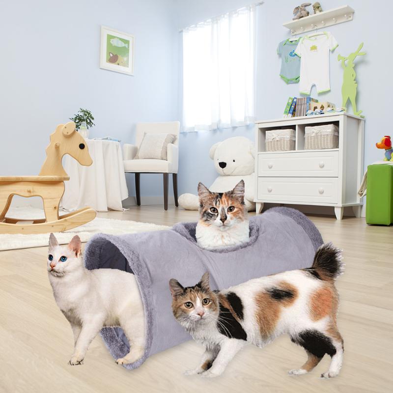 

Cat Toys Collapsible Tunnel Kitten Play Tube For Big Cats Dogs Bunnies With Ball Fun Pet 2 Suede Peep Hole