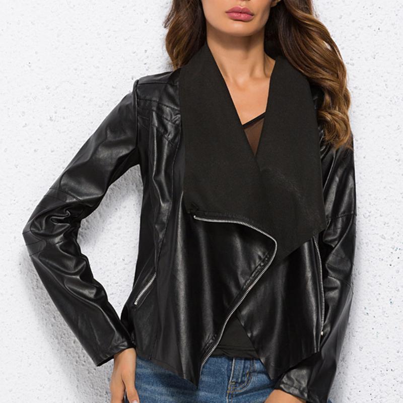 

Women's Leather & Faux S- Women Gothic Jackets Irregular PU Motorcycle Punk Plus Size Jacket Coats Fashion Fall Female Pockets Outwear, Black