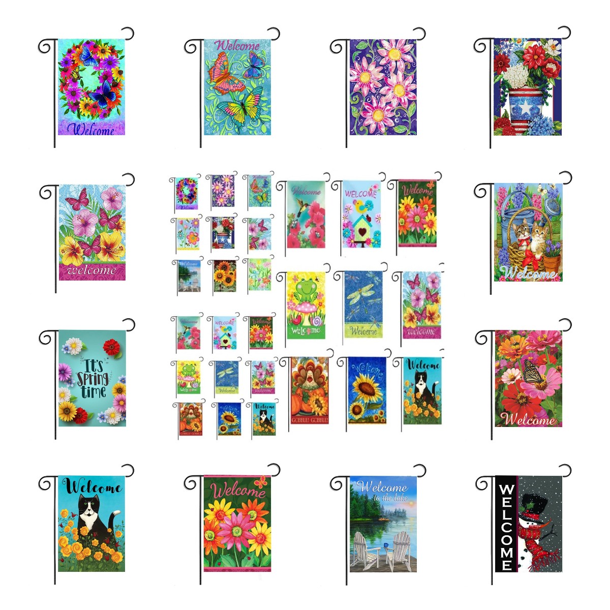 

45*30CM linen material Garden flag courtyard Flags welcome yard Banner Spring summer Y25
