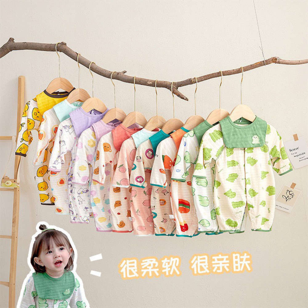 

One piece baby summer Harbin clothing thin long sleeve pajamas climbing air conditioning, White