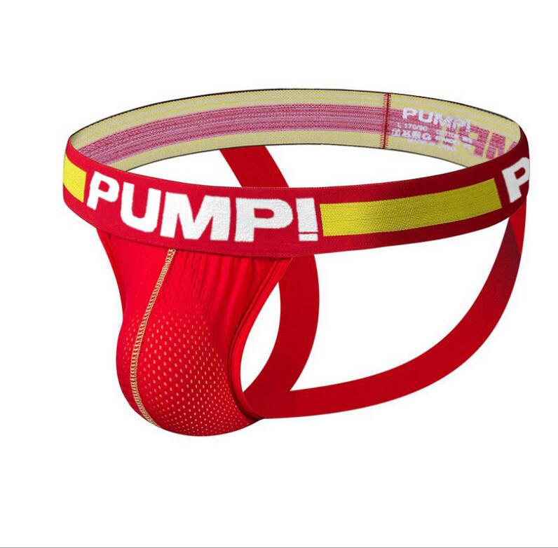 

Fine New PUMP Men's G-Strings trendy brand mesh underwear sexy breathable double thong panties, Red