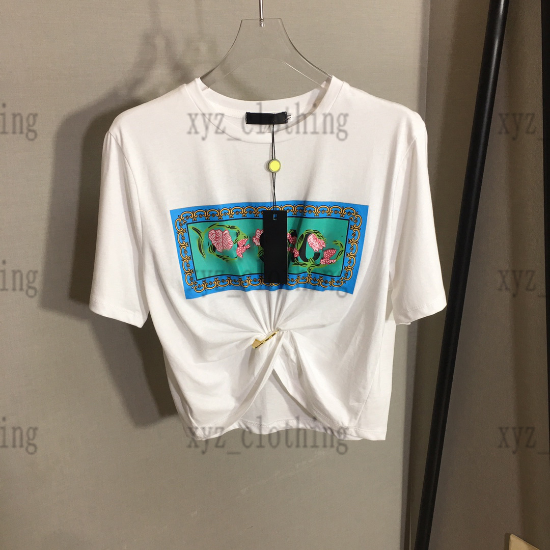 

22ss white women sexy t shirts large metal pin kink t-shirts cropped waist tops Gradient Smudged trangle Logo Print Casual Short Sleeve T-Shirt designer tee cotton SML, 04