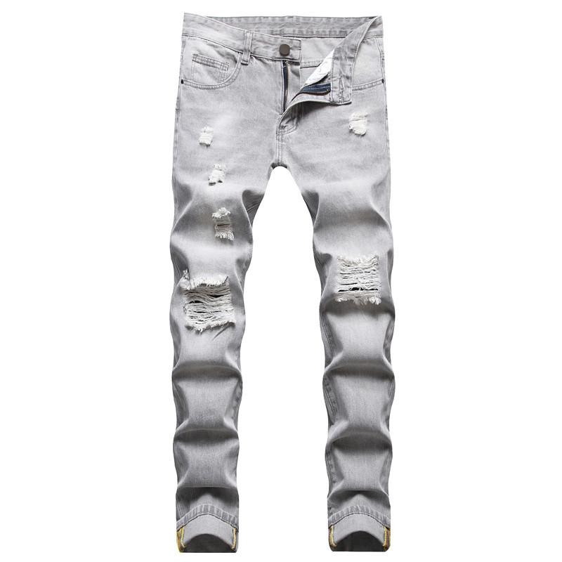 

Men's Jeans 2021 Casual Ripped Straight Sand Fried Gray