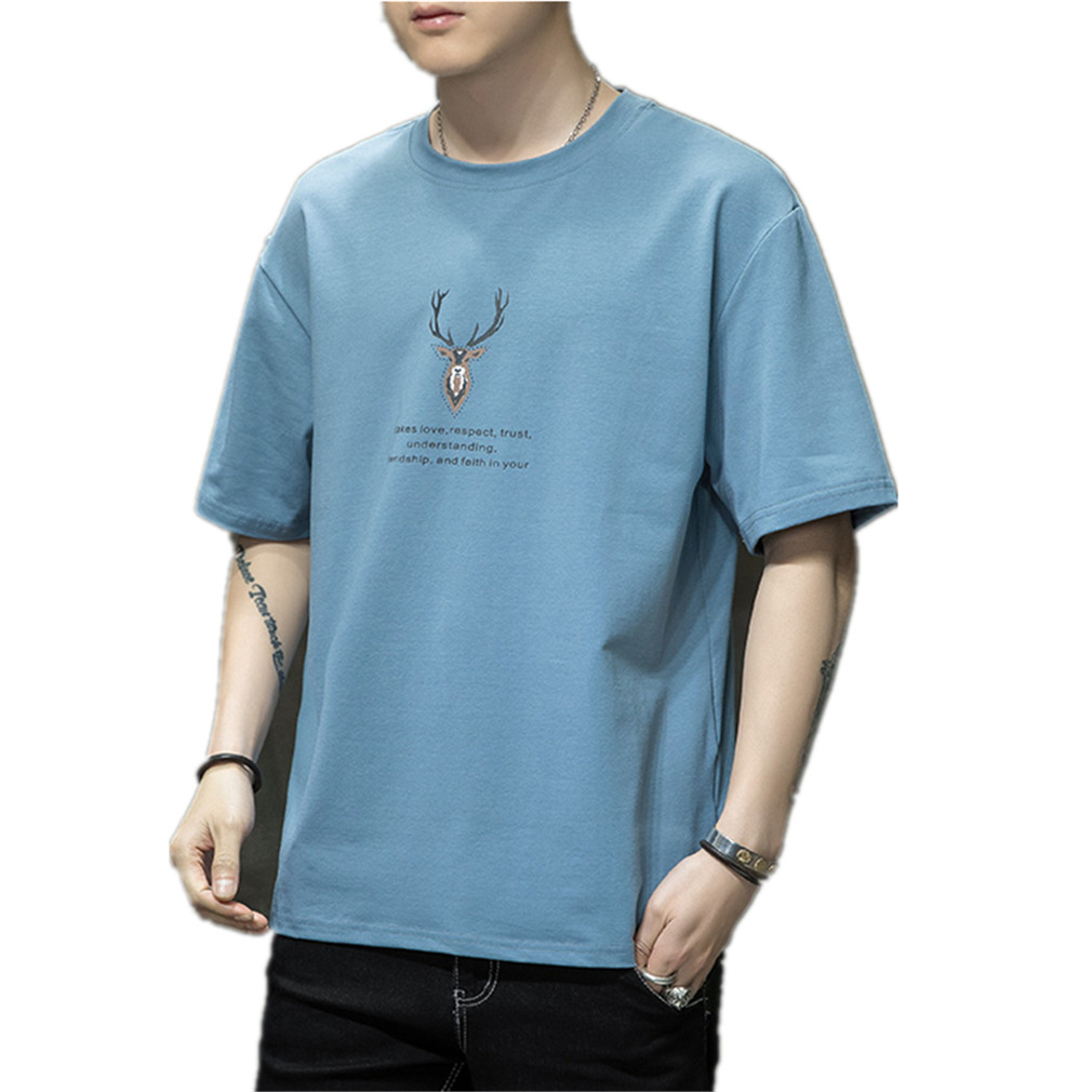 

Fashion Men T-Shirt Cotton Tee Shirts Tops Muscle Gym Workout Athletic Shirt Crewneck Clothing, Black