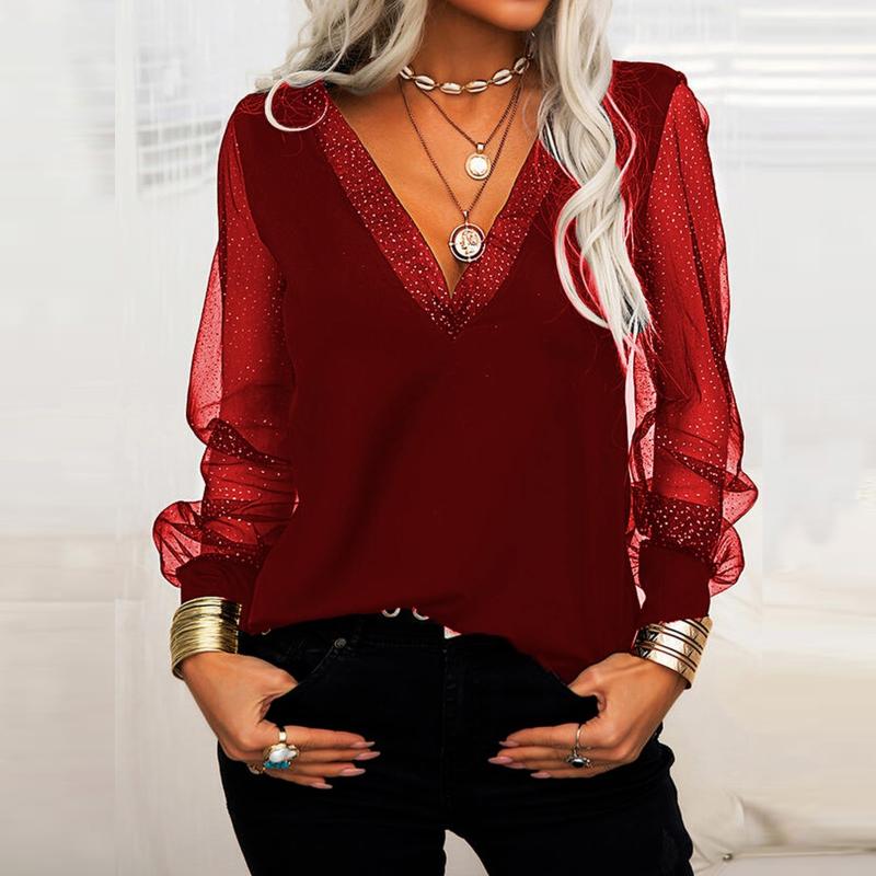 

Women's Blouses & Shirts Fashion Tops Solid Colour Long Sleeve Blouse Casual V Neck Sexy Streetwear Women Clothing Pullover L5, White
