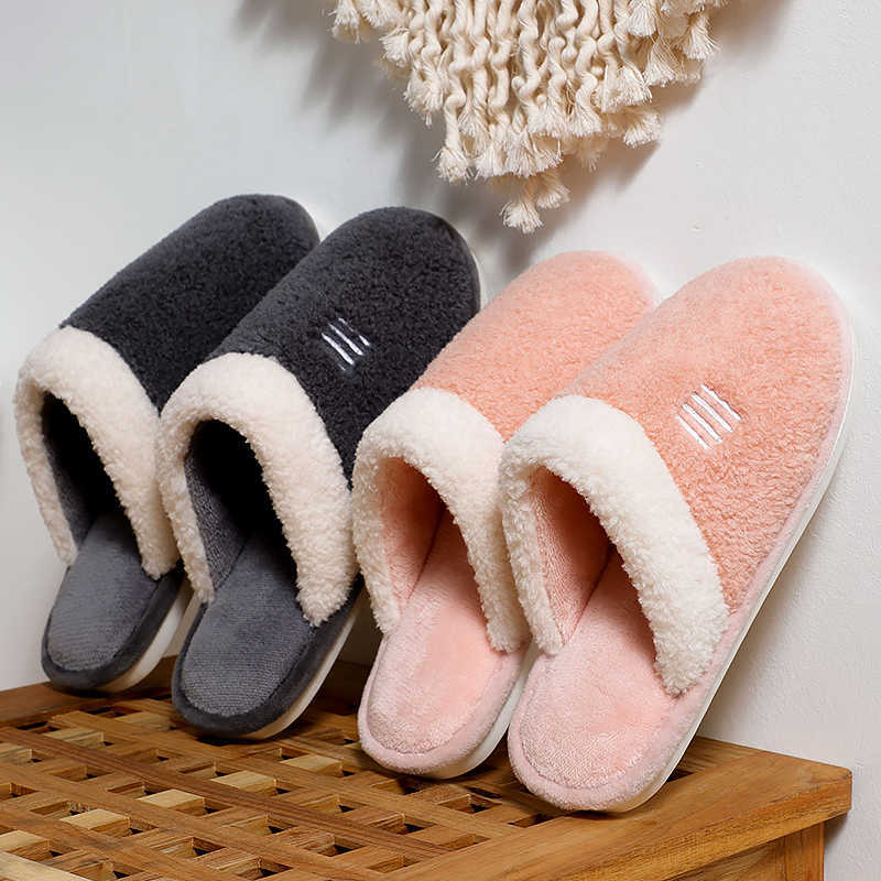 

Winter Women Plush Slippers Warm Home Autumn Soft Non-slip Slipper Couple House Flat Floor Soft Silent Slides Indoor Bedroom H0827, Black
