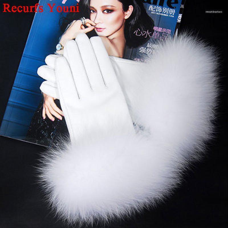 

Luxury 2021 Winter Women Black/Pink/Grey Ultra-large Natural Fur Genuine Leather Short Gloves Feminina Luvas Mujer Gift1