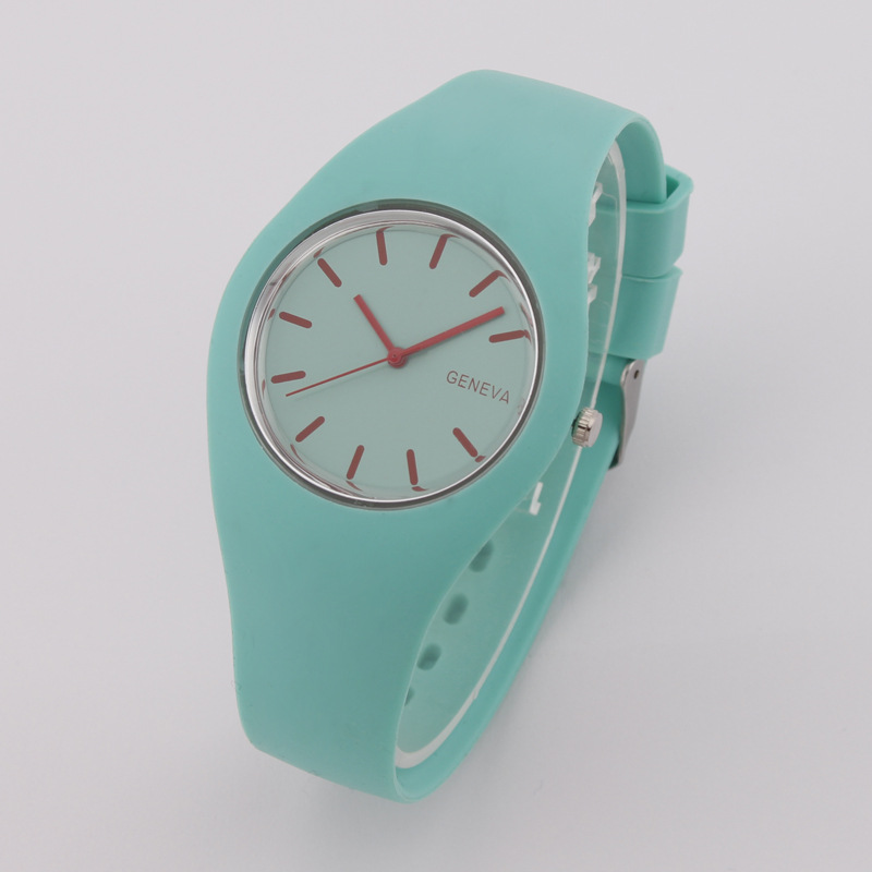 

Geneva Ladies Quartz Watch: Fashionable Candy-Colored Korean Design with Silicone Strap - Available Now!