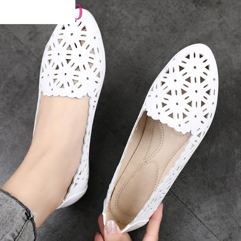 

Sandals 2021 Women Flat Shoes Genuine Leather Woman Ballet Pointed Toe Flats Summer Lady Hollow Out Loafers 7I2X, Black