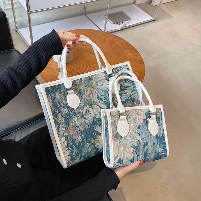 

Large capacity canvas female summer messenger 2021 new fashion foreign style oil painting single shoulder bag portable simple Tote Bag, Nude