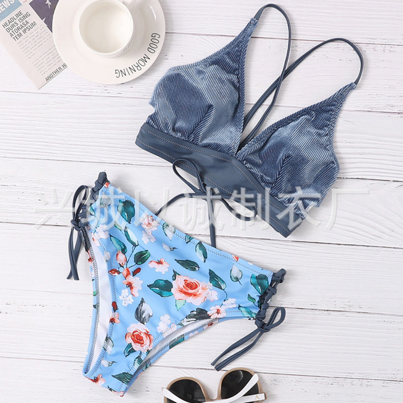 

high 2021 russian split sea blue swimsuit woman bikini, Black;white