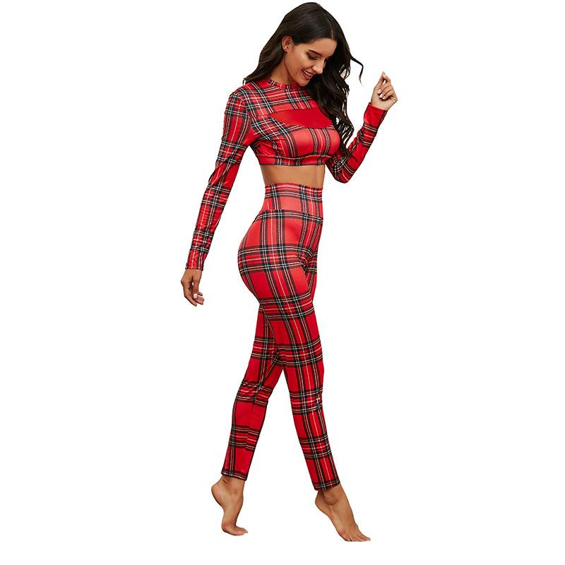 

Yoga Set Women Seamless Fitness Sport Bra Plaid Printing High Waist GYM Leggings Pants Suit Workout Leggins Outfits, White;red