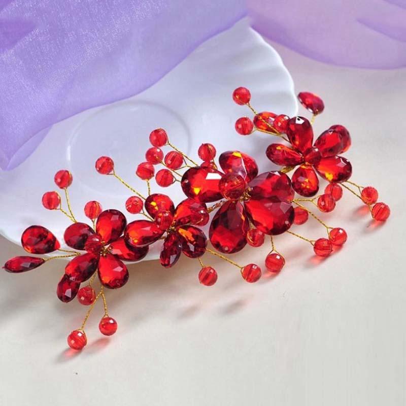 

Hair Clips & Barrettes 2021 High Quality Delicate Shining Handmade Red Flower Crystal Headwear Bride Noiva Bridal Wedding Party Decorative J, Golden;silver