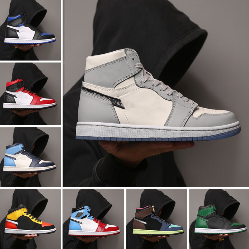 

Mens 1 high OG basketball shoes 1s University Blue silver royal toe black metallic gold mid smoke grey UNC Patent men women Sneakers trainers, 42